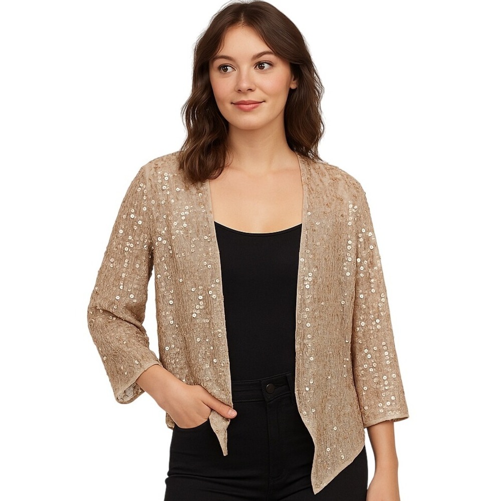 H&M Cardigan Size 8 Pink Sequin Embellished Cropped Party Trendy‎ Layer Modern
